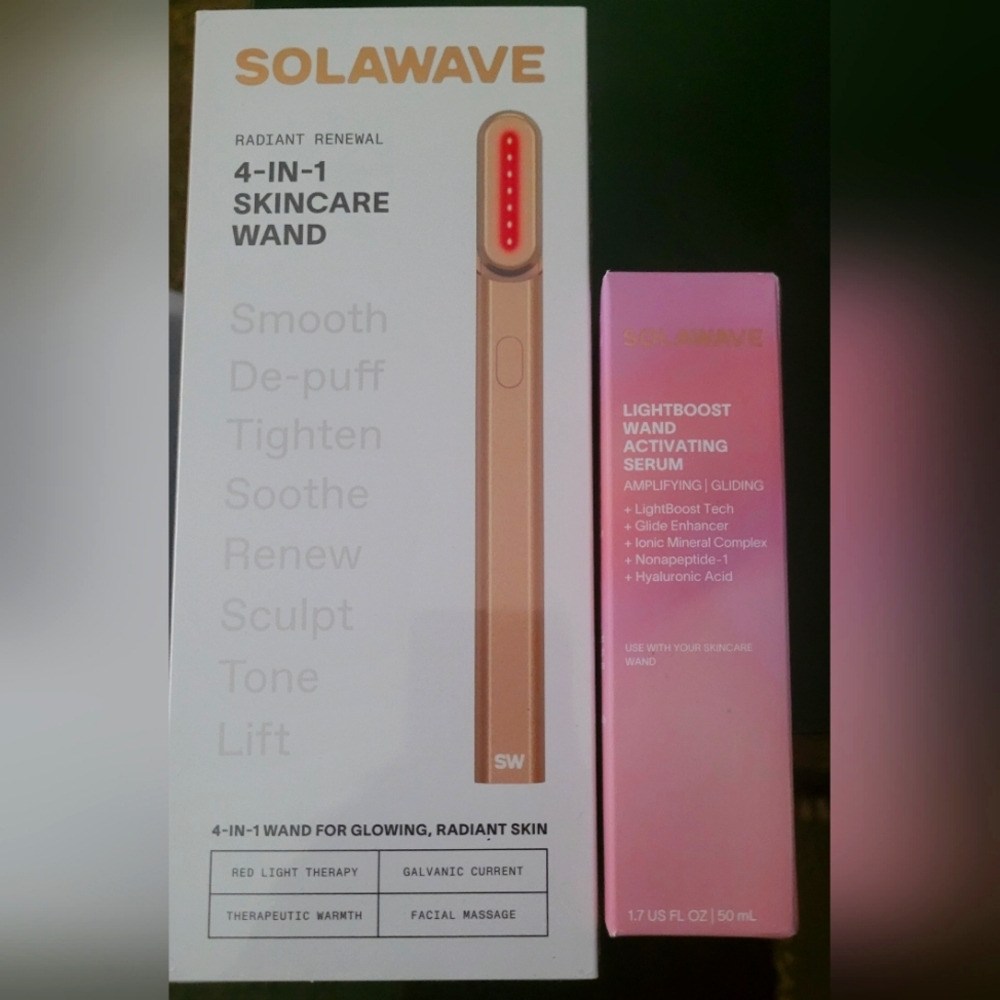 Solowave 4-in-1 Red Light Therapy Skincare Wand and  Activating Serum